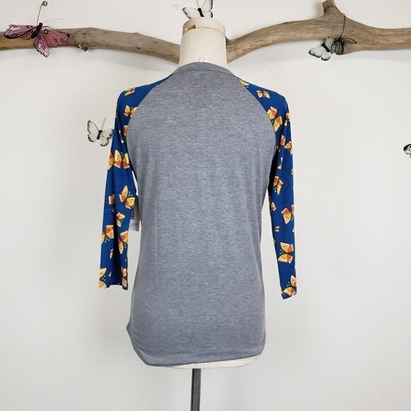 Lularoe Randy gray with blue butterfly sleeves - Picture 2 of 5